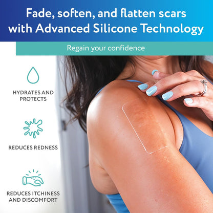 ScarAway Advanced Clear Silicone Scar Sheets - Medizinische Silikonpflaster (1,5" x 3") zur Narbenbehandlung und -prävention für chirurgische, Verbrennungs-, Körper-, hypertrophe und Keloidnarben, 10 klare Blätter