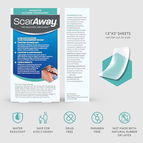 ScarAway Advanced Clear Silicone Scar Sheets - Medizinische Silikonpflaster (1,5" x 3") zur Narbenbehandlung und -prävention für chirurgische, Verbrennungs-, Körper-, hypertrophe und Keloidnarben, 10 klare Blätter