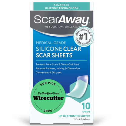 ScarAway Advanced Clear Silicone Scar Sheets - Medizinische Silikonpflaster (1,5" x 3") zur Narbenbehandlung und -prävention für chirurgische, Verbrennungs-, Körper-, hypertrophe und Keloidnarben, 10 klare Blätter