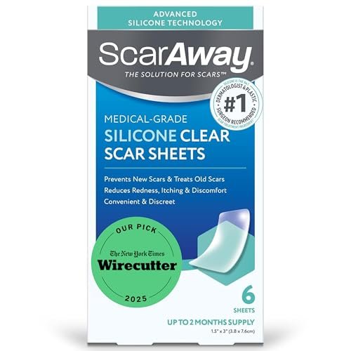 ScarAway Fortgeschrittene Klare Silikon-Narbenpflaster, medizinische Silikonstreifen (1,5" x 3") zur Narbenbehandlung und -prävention für chirurgische, Verbrennungs-, Körper-, hypertrophe und Keloide Narben, 6 klare Pflaster