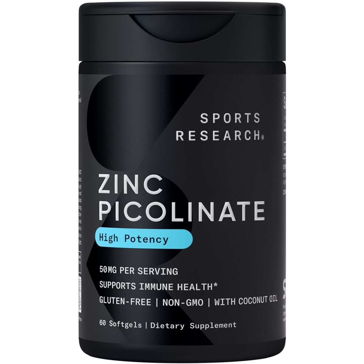 Sports Research® Hochdosiertes Zinkpicolinat 50 mg mit Bio-Kokosöl | Hoch absorbierbares Zink für Immunsystem & Enzymfunktion – Non-GMO getestet & glutenfrei (60 flüssige Softgels)