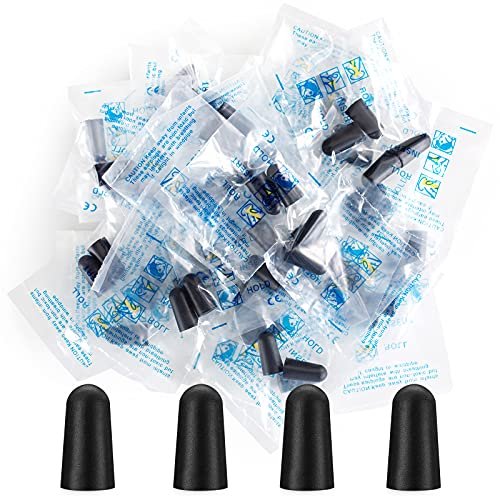 100 Paar Schwarze Schaumstoff-Ohrstöpsel - 33 dB NRR Geräuschunterdrückung, Langlebig & Bequem, Einzeln Verpackt für Arbeit, Bau, Schießen, Reisen, Laute Veranstaltungen