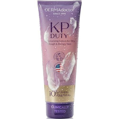 DERMAdoctor KP Bump Eraser Keratosis Pilaris Lotion – Sanfte KP Creme für Arme und den ganzen Körper | Lotion gegen raue und unebene Haut bei Keratosis Pilaris | Glättet, hydratisiert und macht weich | 10 % AHAs + PHAs, 237 ml