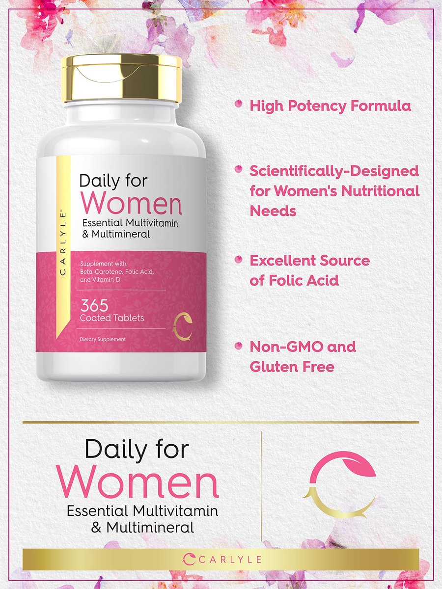 Carlyle Multivitamin und Multimineral für Frauen | 365 Tabletten | Tägliches Nahrungsergänzungsmittel mit Beta-Carotin, Folsäure und Vitamin D | Non-GMO, Glutenfrei