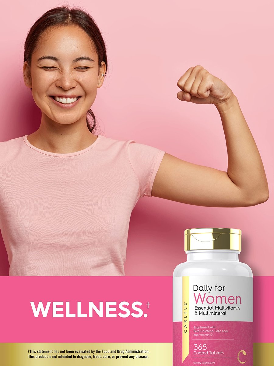 Carlyle Multivitamin und Multimineral für Frauen | 365 Tabletten | Tägliches Nahrungsergänzungsmittel mit Beta-Carotin, Folsäure und Vitamin D | Non-GMO, Glutenfrei