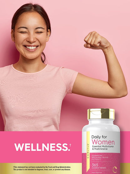 Carlyle Multivitamin und Multimineral für Frauen | 365 Tabletten | Tägliches Nahrungsergänzungsmittel mit Beta-Carotin, Folsäure und Vitamin D | Non-GMO, Glutenfrei