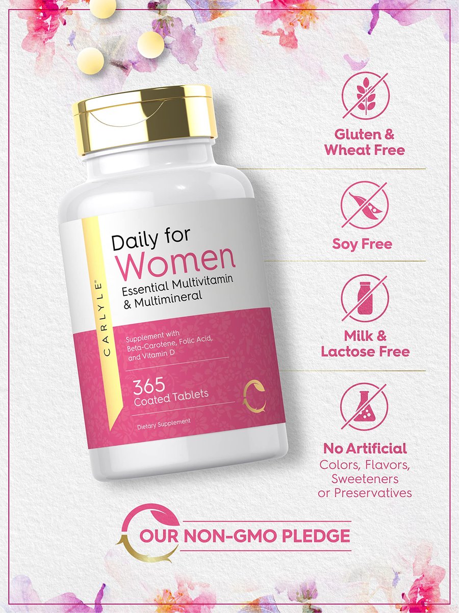 Carlyle Multivitamin und Multimineral für Frauen | 365 Tabletten | Tägliches Nahrungsergänzungsmittel mit Beta-Carotin, Folsäure und Vitamin D | Non-GMO, Glutenfrei