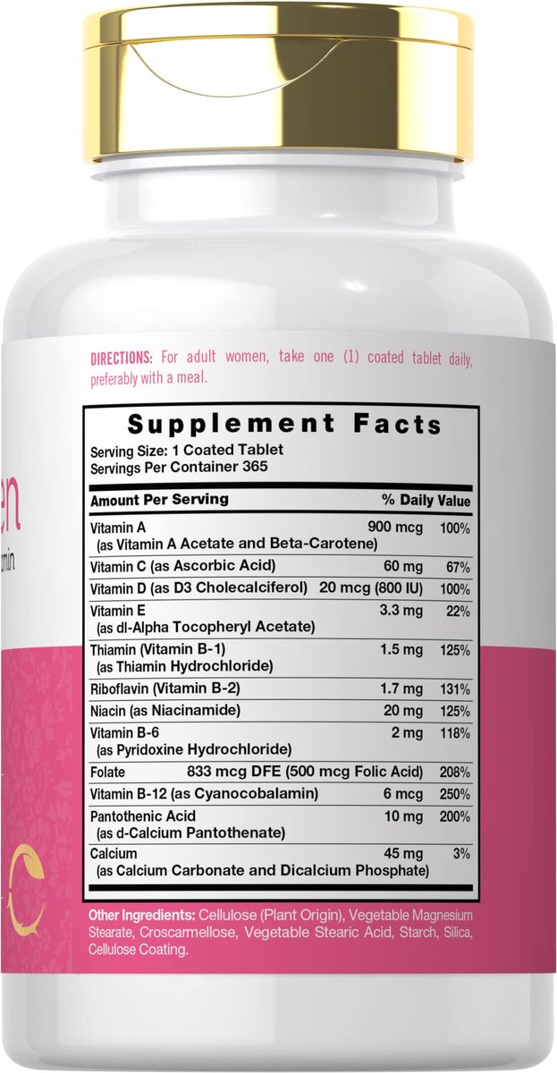 Carlyle Multivitamin und Multimineral für Frauen | 365 Tabletten | Tägliches Nahrungsergänzungsmittel mit Beta-Carotin, Folsäure und Vitamin D | Non-GMO, Glutenfrei