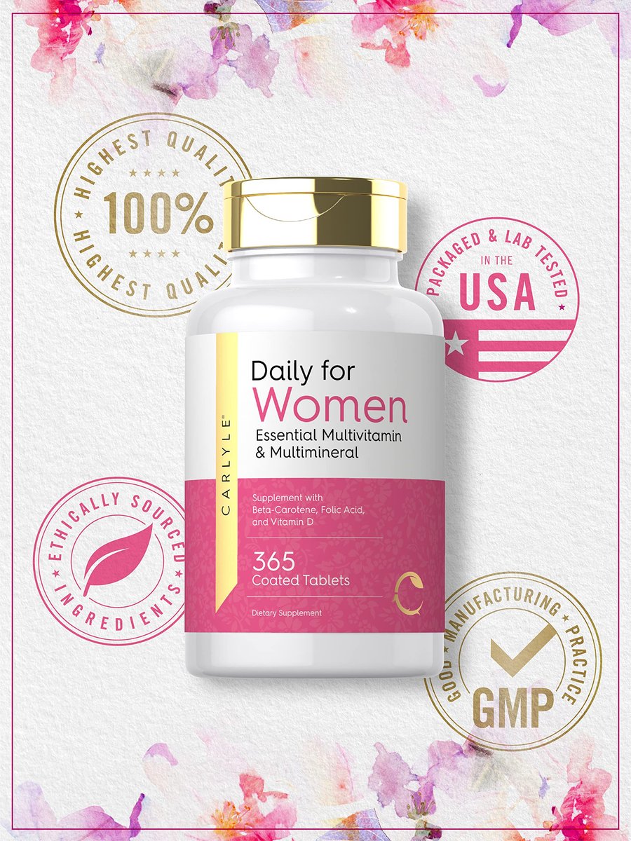 Carlyle Multivitamin und Multimineral für Frauen | 365 Tabletten | Tägliches Nahrungsergänzungsmittel mit Beta-Carotin, Folsäure und Vitamin D | Non-GMO, Glutenfrei