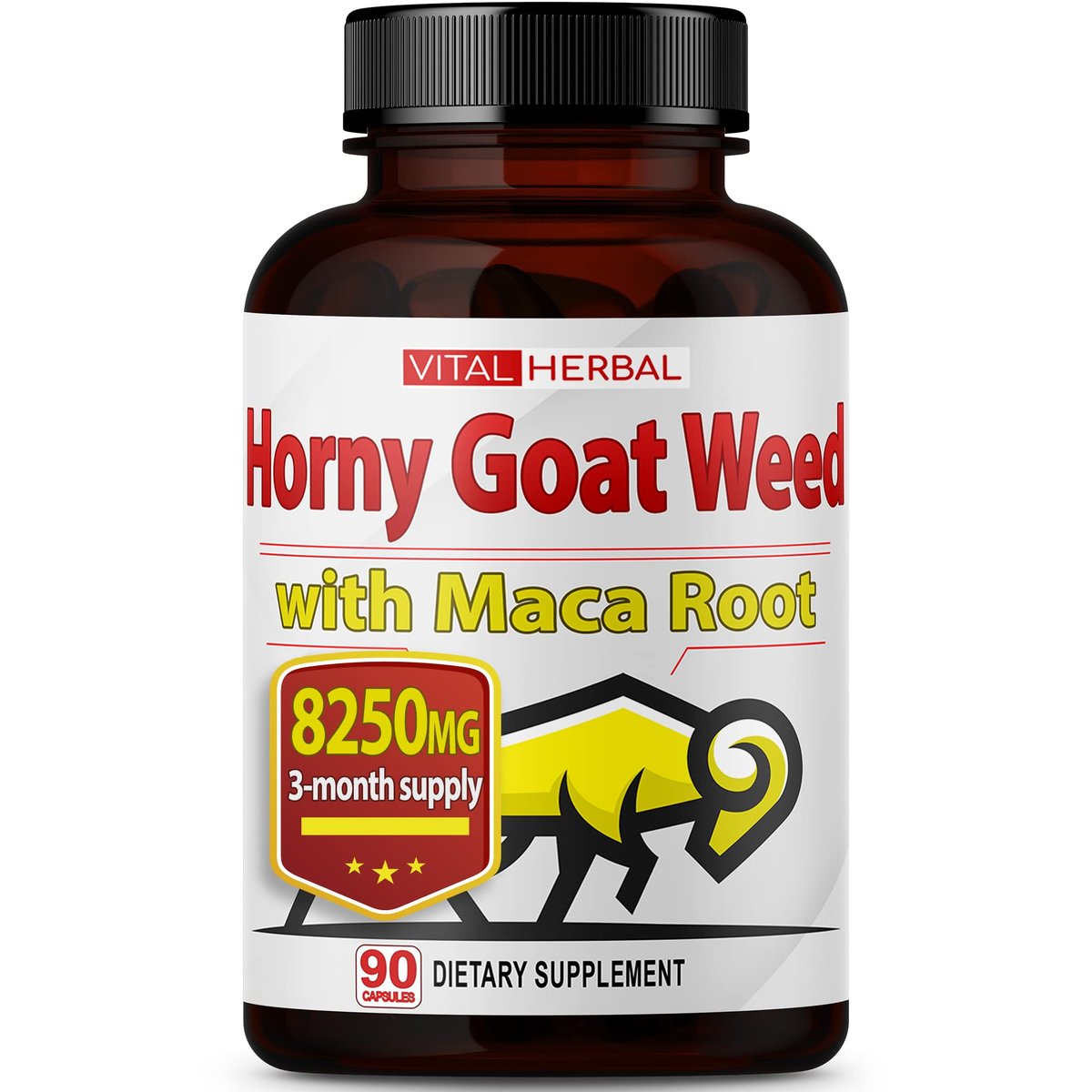 Vital Herbal Bockshornklee-Kapseln mit Maca-Wurzel, Tribulus, Ashwagandha, Tongkat Ali, Panax Ginseng – Höchste Stärke für Männer und Frauen, 90 Kapseln