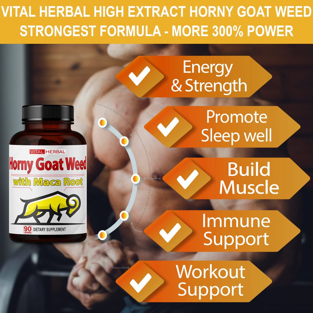 Vital Herbal Bockshornklee-Kapseln mit Maca-Wurzel, Tribulus, Ashwagandha, Tongkat Ali, Panax Ginseng – Höchste Stärke für Männer und Frauen, 90 Kapseln