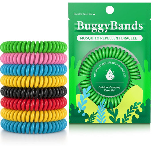 BuggyBands 12er-Pack Mückenabwehr-Armbänder für Erwachsene & Kinder, einzeln verpackt, DEET-frei, natürlich & wasserdicht