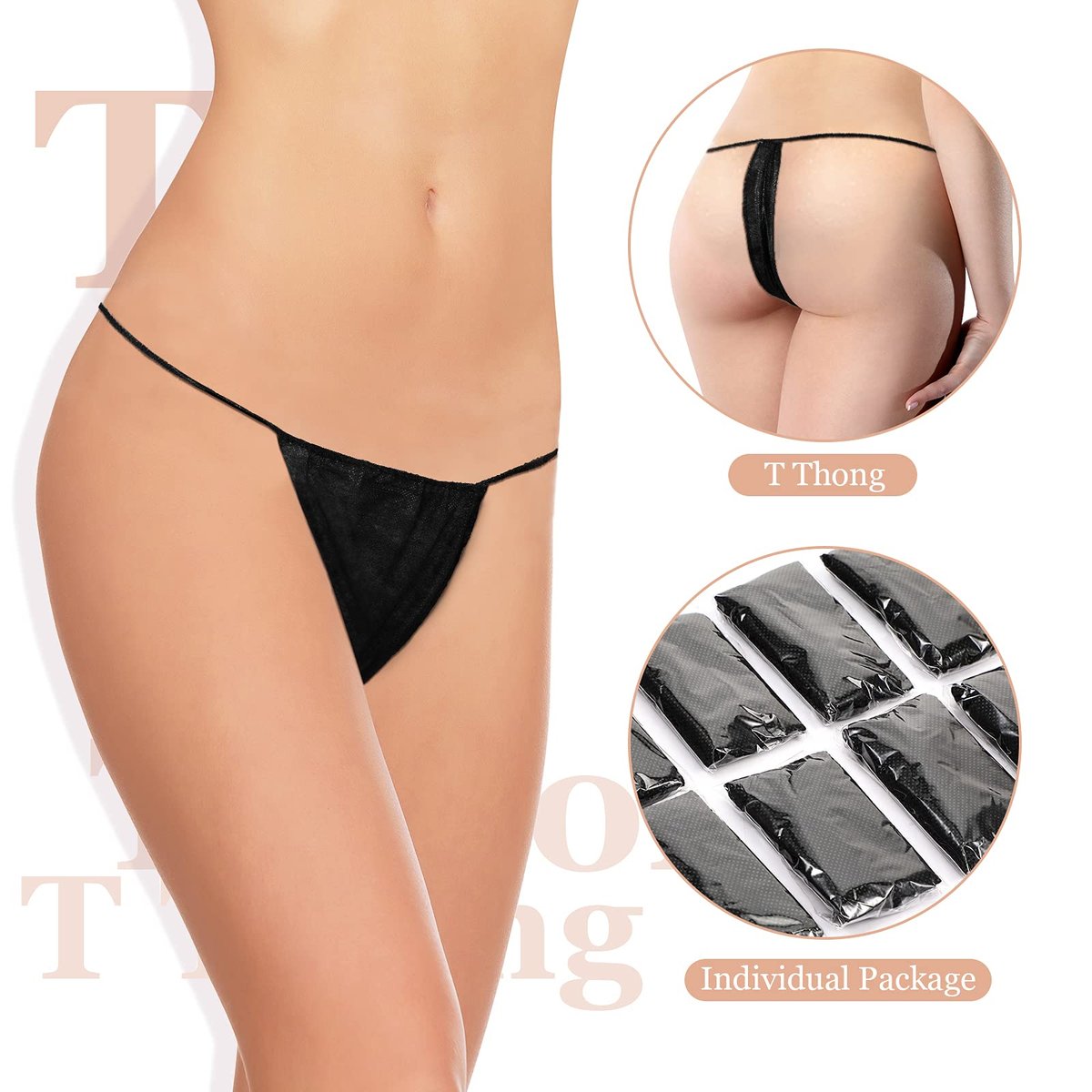 Geyoga 100 Stück Einweg-Slipförmige Höschen für Damen, Vliesstoff, Einweg-Unterwäsche für Spa, Bräunung, einzeln verpackt, Schwarz