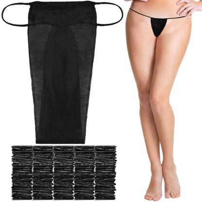 Geyoga 100 Stück Einweg-Slipförmige Höschen für Damen, Vliesstoff, Einweg-Unterwäsche für Spa, Bräunung, einzeln verpackt, Schwarz