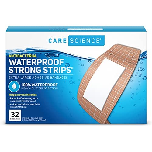 Care Science Waterproof Strong Strips Adhesive Bandages, Extra Large, 32 CT | 100% wasserdicht, schwerer Schutz, hilft Infektionen zu verhindern für Erste Hilfe und Wundversorgung