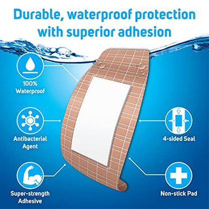 Care Science Waterproof Strong Strips Adhesive Bandages, Extra Large, 32 CT | 100% wasserdicht, schwerer Schutz, hilft Infektionen zu verhindern für Erste Hilfe und Wundversorgung