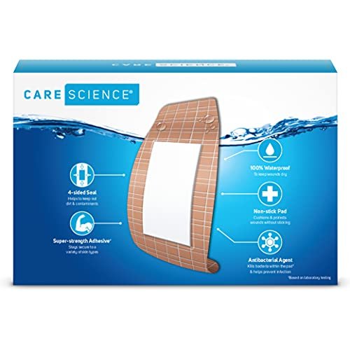 Care Science Waterproof Strong Strips Adhesive Bandages, Extra Large, 32 CT | 100% wasserdicht, schwerer Schutz, hilft Infektionen zu verhindern für Erste Hilfe und Wundversorgung