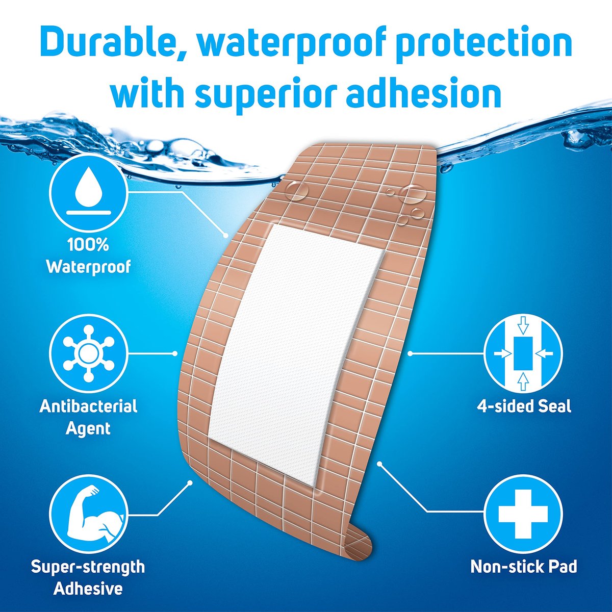 Care Science Waterproof Strong Strips Adhesive Bandages, Extra Large, 32 CT | 100% wasserdicht, schwerer Schutz, hilft Infektionen zu verhindern für Erste Hilfe und Wundversorgung
