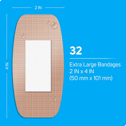 Care Science Waterproof Strong Strips Adhesive Bandages, Extra Large, 32 CT | 100% wasserdicht, schwerer Schutz, hilft Infektionen zu verhindern für Erste Hilfe und Wundversorgung