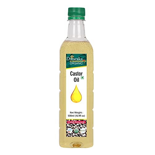 Dwaraka Organic Kaltgepresstes Rizinusöl für Verdauung, Haarwachstum, Hautpflege und Massagen - 500 ml | USDA Bio, Nicht-GVO, Rein Natürlich