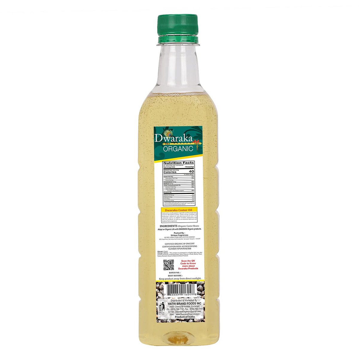 Dwaraka Organic Kaltgepresstes Rizinusöl für Verdauung, Haarwachstum, Hautpflege und Massagen - 500 ml | USDA Bio, Nicht-GVO, Rein Natürlich