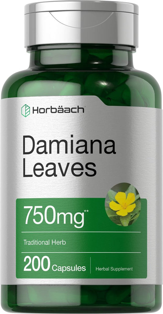 Horbäach Damiana Blattextrakt | 200 Kapseln | Pflanzliches Nahrungsergänzungsmittel | Nicht-GVO, Glutenfrei