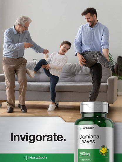 Horbäach Damiana Blattextrakt | 200 Kapseln | Pflanzliches Nahrungsergänzungsmittel | Nicht-GVO, Glutenfrei