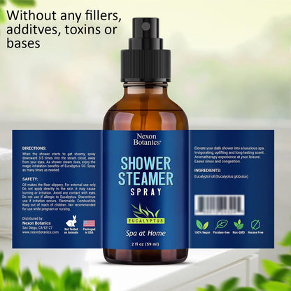 Eucalyptus Duschdampf Spray 60 ml – Aromatherapie Duschnebel mit ätherischen Ölen – Eukalyptus Dampfspray für Sauna, Spa, Bad & Raum – Nexon Botanics