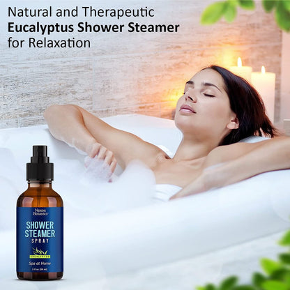 Eucalyptus Duschdampf Spray 60 ml – Aromatherapie Duschnebel mit ätherischen Ölen – Eukalyptus Dampfspray für Sauna, Spa, Bad & Raum – Nexon Botanics