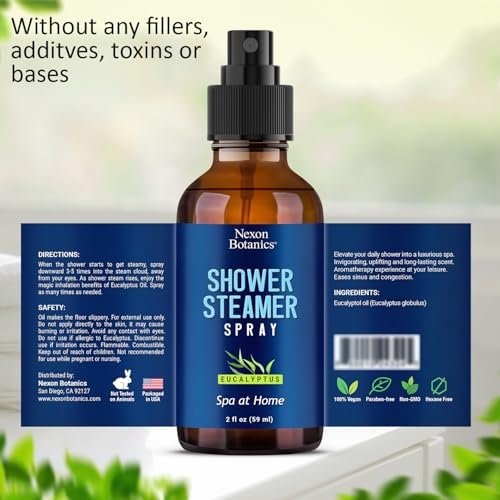 Eucalyptus Duschdampf Spray 60 ml – Aromatherapie Duschnebel mit ätherischen Ölen – Eukalyptus Dampfspray für Sauna, Spa, Bad & Raum – Nexon Botanics