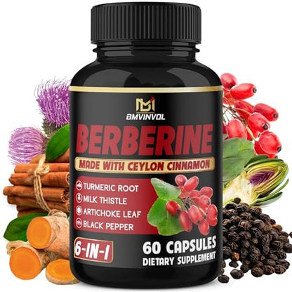 Berberin mit Ceylon-Zimt, Kurkuma, Mariendistel, Artischocke, Schwarzer Pfeffer – 60 Kapseln – 1 Packung