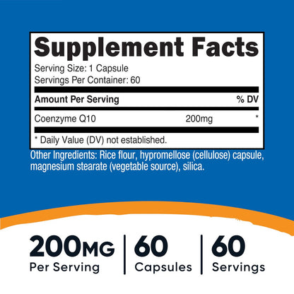 Nutricost CoQ10 200mg – 60 vegane Kapseln, hochabsorbierbares Coenzym Q10, Non-GMO, 60 Portionen