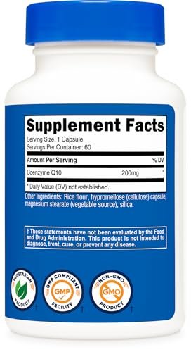 Nutricost CoQ10 200mg – 60 vegane Kapseln, hochabsorbierbares Coenzym Q10, Non-GMO, 60 Portionen