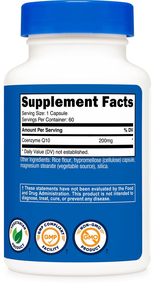Nutricost CoQ10 200mg – 60 vegane Kapseln, hochabsorbierbares Coenzym Q10, Non-GMO, 60 Portionen