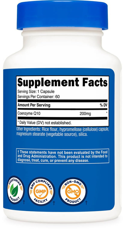 Nutricost CoQ10 200mg – 60 vegane Kapseln, hochabsorbierbares Coenzym Q10, Non-GMO, 60 Portionen