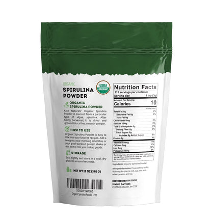 Kate Naturals Bio Spirulina Pulver – Nährstoffreiches Superfood-Ergänzungsmittel (340 g, USDA Bio, Nicht-GVO, Glutenfrei)