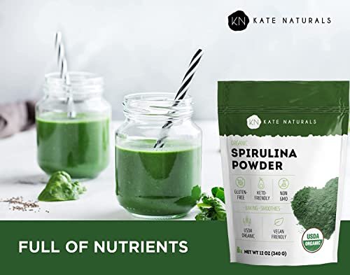 Kate Naturals Bio Spirulina Pulver – Nährstoffreiches Superfood-Ergänzungsmittel (340 g, USDA Bio, Nicht-GVO, Glutenfrei)