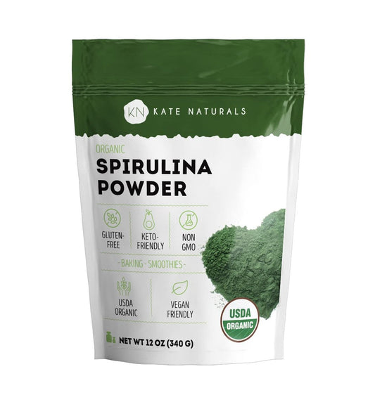 Kate Naturals Bio Spirulina Pulver – Nährstoffreiches Superfood-Ergänzungsmittel (340 g, USDA Bio, Nicht-GVO, Glutenfrei)