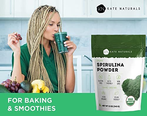 Kate Naturals Bio Spirulina Pulver – Nährstoffreiches Superfood-Ergänzungsmittel (340 g, USDA Bio, Nicht-GVO, Glutenfrei)