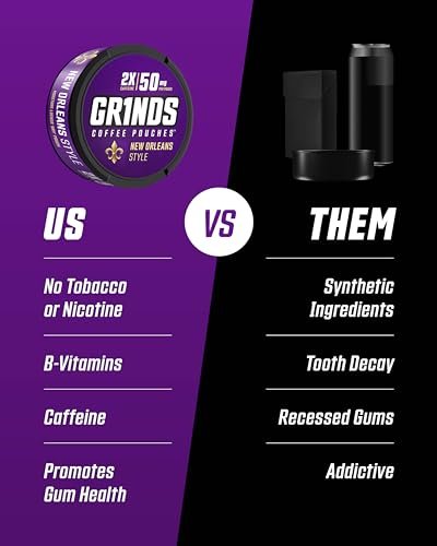 Grinds Kaffeepouches | Koffein, Nikotinfrei, saubere Energiequelle | 3 Dosen New Orleans | Hergestellt in den USA | 18 Pouches pro Dose | 2x Koffein: 1 Pouch entspricht 1/2 Tasse Kaffee (New Orleans)