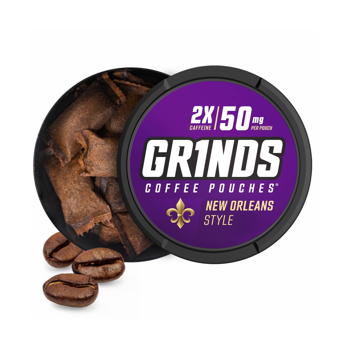 Grinds Kaffeepouches | Koffein, Nikotinfrei, saubere Energiequelle | 3 Dosen New Orleans | Hergestellt in den USA | 18 Pouches pro Dose | 2x Koffein: 1 Pouch entspricht 1/2 Tasse Kaffee (New Orleans)