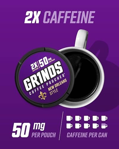 Grinds Kaffeepouches | Koffein, Nikotinfrei, saubere Energiequelle | 3 Dosen New Orleans | Hergestellt in den USA | 18 Pouches pro Dose | 2x Koffein: 1 Pouch entspricht 1/2 Tasse Kaffee (New Orleans)
