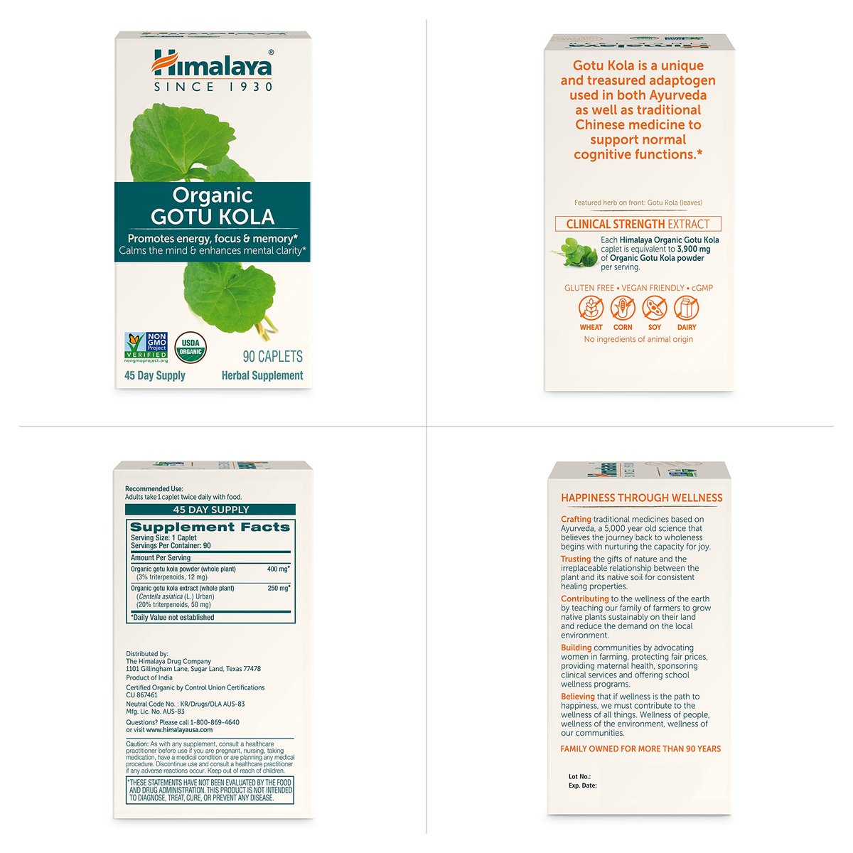 Himalaya Organic Gotu Kula – 45-Tage-Vorrat, Nootropikum mit Adaptogenen für Energie, Fokus, Gedächtnis und beruhigende Entspannung – Vegan, Non-GMO, Glutenfrei, 650 mg, 90 Kapseln