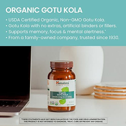 Himalaya Organic Gotu Kula – 45-Tage-Vorrat, Nootropikum mit Adaptogenen für Energie, Fokus, Gedächtnis und beruhigende Entspannung – Vegan, Non-GMO, Glutenfrei, 650 mg, 90 Kapseln