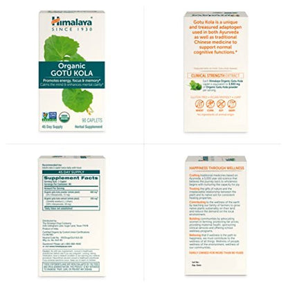 Himalaya Organic Gotu Kula – 45-Tage-Vorrat, Nootropikum mit Adaptogenen für Energie, Fokus, Gedächtnis und beruhigende Entspannung – Vegan, Non-GMO, Glutenfrei, 650 mg, 90 Kapseln