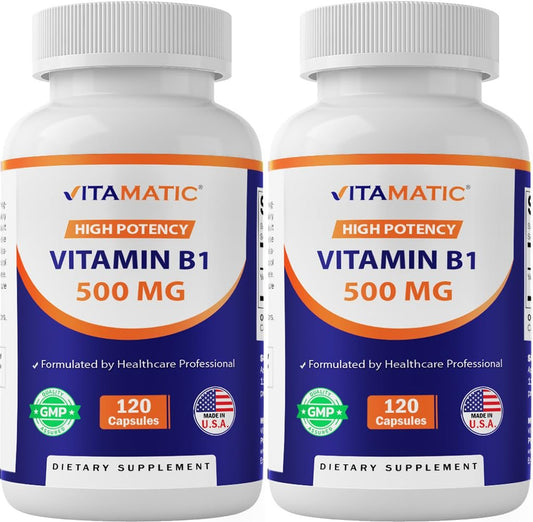 Vitamatic Vitamin B1 (Thiamin) 500 mg – 2er-Pack (240 Kapseln insgesamt)