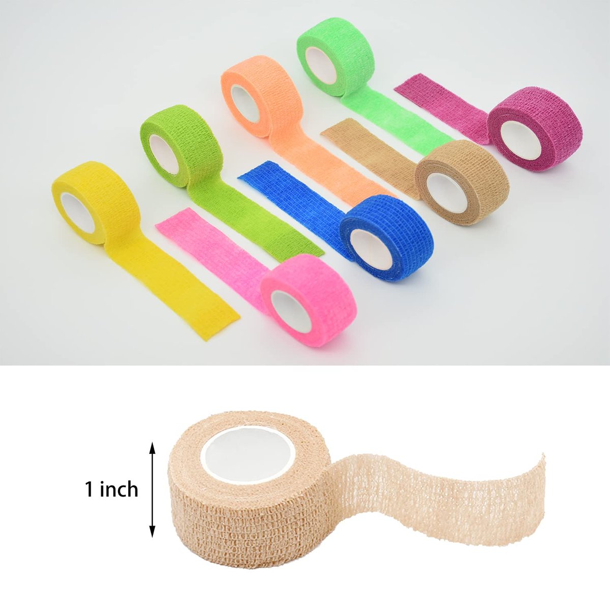 FEILIBAY 15er-Pack Cohesive Wrap 1 Zoll x 5 Yards Selbsthaftender Verband für Haustiere und Sport, Elastische Selbstklebende Bandage für Finger, Handgelenk, Knöchel (1 Zoll, 15 Farben)