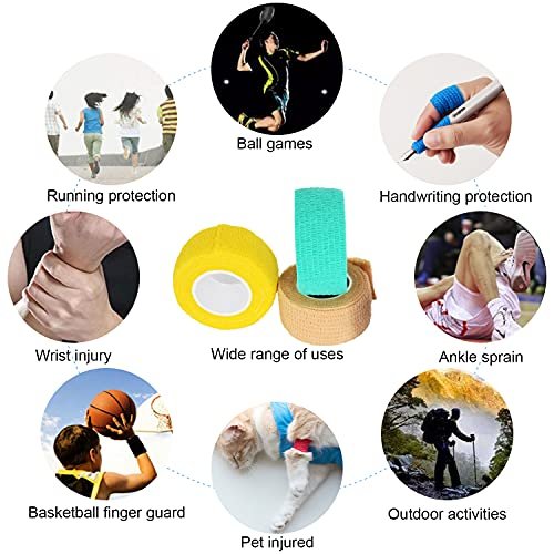 FEILIBAY 15er-Pack Cohesive Wrap 1 Zoll x 5 Yards Selbsthaftender Verband für Haustiere und Sport, Elastische Selbstklebende Bandage für Finger, Handgelenk, Knöchel (1 Zoll, 15 Farben)