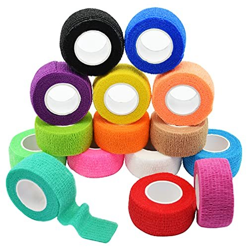 FEILIBAY 15er-Pack Cohesive Wrap 1 Zoll x 5 Yards Selbsthaftender Verband für Haustiere und Sport, Elastische Selbstklebende Bandage für Finger, Handgelenk, Knöchel (1 Zoll, 15 Farben)