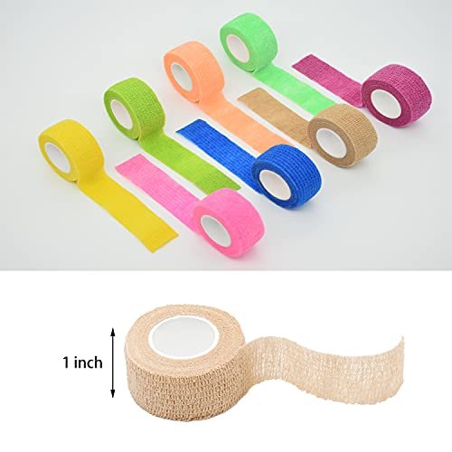 FEILIBAY 15er-Pack Cohesive Wrap 1 Zoll x 5 Yards Selbsthaftender Verband für Haustiere und Sport, Elastische Selbstklebende Bandage für Finger, Handgelenk, Knöchel (1 Zoll, 15 Farben)